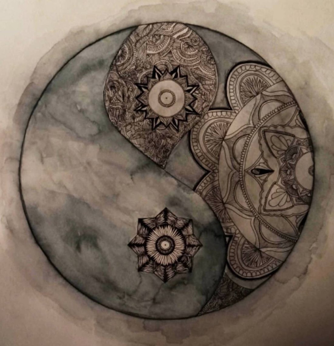 Balance, ink and watercolor